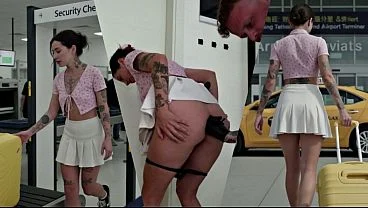 At the airport security check, the officer made me take off my underwear and came all over my ass! And then he fucked me in the ass! [AI-Modified]